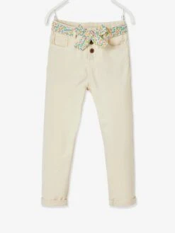 Pantalon Droit Fille Avec Ceinture Imprimée à Nouer écru - Vertbaudet -Petite Modeuse pantalon droit fille avec ceinture imprimee a nouer 3