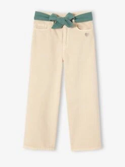 Pantalon évasé Fille Avec Ceinture En Gaze De Coton Encre - Vertbaudet