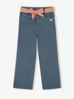Pantalon évasé Fille Avec Ceinture En Gaze De Coton Encre - Vertbaudet -Petite Modeuse pantalon evase fille avec ceinture en gaze de coton 4