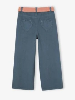 Pantalon évasé Fille Avec Ceinture En Gaze De Coton Encre - Vertbaudet -Petite Modeuse pantalon evase fille avec ceinture en gaze de coton 5