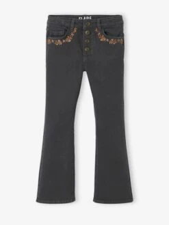 Pantalon Flare Brodé Aux Poches Fille Denim Black - Vertbaudet -Petite Modeuse pantalon flare brode aux poches fille 2