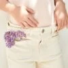 Pantalon Flare Fille Ceinture Tressée Fantaisie écru - Vertbaudet