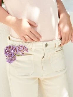 Pantalon Flare Fille Ceinture Tressée Fantaisie écru - Vertbaudet