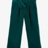 Pantalon Large 7/8ème En Velours Fille Vert - Vertbaudet