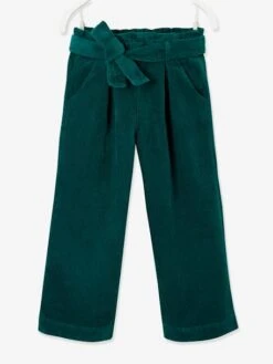 Pantalon Large 7/8ème En Velours Fille Vert - Vertbaudet