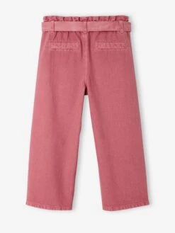 Pantalon Large Cropped Fille Avec Ceinture à Nouer Turquoise - Vertbaudet -Petite Modeuse pantalon large cropped fille avec ceinture a nouer 2