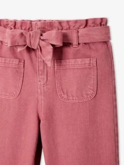 Pantalon Large Cropped Fille Avec Ceinture à Nouer Turquoise - Vertbaudet -Petite Modeuse pantalon large cropped fille avec ceinture a nouer 3