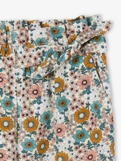 Pantalon Large Motifs Fleurs Fille Jaune Pâle - Vertbaudet -Petite Modeuse pantalon large motifs fleurs fille 2