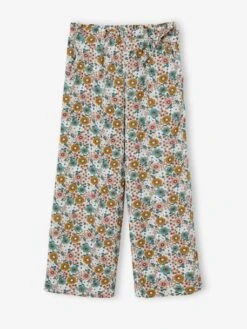 Pantalon Large Motifs Fleurs Fille Jaune Pâle - Vertbaudet