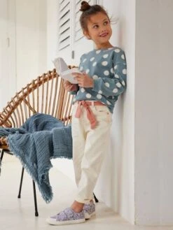 Pantalon "mom Fit" Et Sa Ceinture En Gaze De Coton Fille Moutarde - Vertbaudet