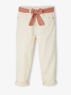 Pantalon "mom Fit" Et Sa Ceinture En Gaze De Coton Fille Moutarde - Vertbaudet -Petite Modeuse pantalon mom fit et sa ceinture en gaze de coton fille 3