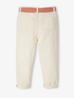 Pantalon "mom Fit" Et Sa Ceinture En Gaze De Coton Fille Moutarde - Vertbaudet -Petite Modeuse pantalon mom fit et sa ceinture en gaze de coton fille 5