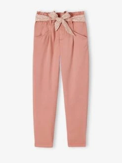 Pantalon Paperbag Fille Avec Ceinture Foulard Imprimée Blush - Vertbaudet -Petite Modeuse pantalon paperbag fille avec ceinture foulard imprimee 2