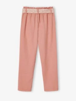 Pantalon Paperbag Fille Avec Ceinture Foulard Imprimée Blush - Vertbaudet -Petite Modeuse pantalon paperbag fille avec ceinture foulard imprimee 3