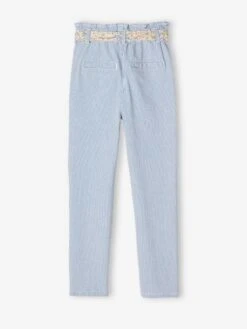 Pantalon Paperbag Rayé Fille Et Sa Ceinture Imprimée Fleurs Rayé Bleu - Vertbaudet -Petite Modeuse pantalon paperbag raye fille et sa ceinture imprimee fleurs 2