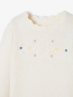 Pull Brodé Fleurs Fille écru - Vertbaudet -Petite Modeuse pull brode fleurs fille 2