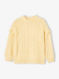 Pull Douillet à Torsades Et Volants Fille Jaune Pale - Vertbaudet -Petite Modeuse pull douillet a torsades et volants fille 2
