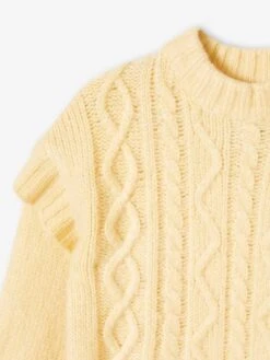 Pull Douillet à Torsades Et Volants Fille Jaune Pale - Vertbaudet -Petite Modeuse pull douillet a torsades et volants fille 4