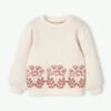 Pull Douillet Motifs Jacquard Fleurs Fille Beige - Vertbaudet