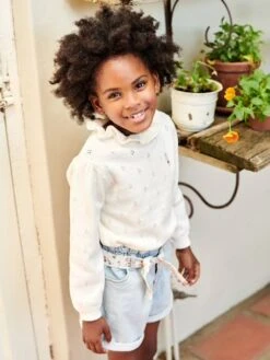 Pull Fantaisie Maille Pointelle Fille écru - Vertbaudet -Petite Modeuse pull fantaisie maille pointelle fille 2