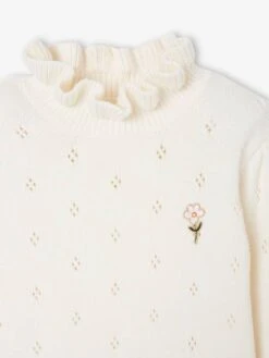 Pull Fantaisie Maille Pointelle Fille écru - Vertbaudet -Petite Modeuse pull fantaisie maille pointelle fille 5