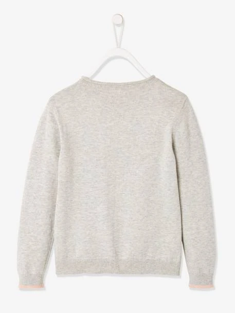 Pull Fille Motif Graphique Fleurs Brodées Gris Clair Chiné - Vertbaudet 2 Pull Fille Motif Graphique Fleurs Brodées Gris Clair Chiné - Vertbaudet – Image 2