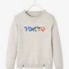 Pull Fille Motif Graphique Fleurs Brodées Gris Clair Chiné - Vertbaudet