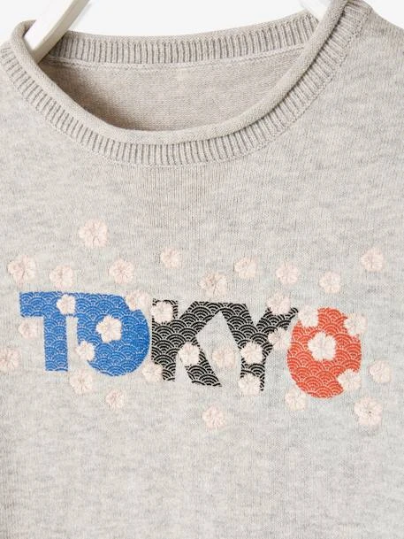 Pull Fille Motif Graphique Fleurs Brodées Gris Clair Chiné - Vertbaudet 3 Pull Fille Motif Graphique Fleurs Brodées Gris Clair Chiné - Vertbaudet – Image 3
