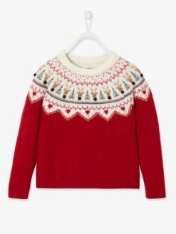 Pull Jacquard De Noël Fille Rouge - Vertbaudet -Petite Modeuse pull jacquard de noel fille 2