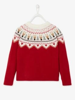 Pull Jacquard De Noël Fille Rouge - Vertbaudet -Petite Modeuse pull jacquard de noel fille 3