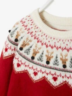Pull Jacquard De Noël Fille Rouge - Vertbaudet -Petite Modeuse pull jacquard de noel fille 4
