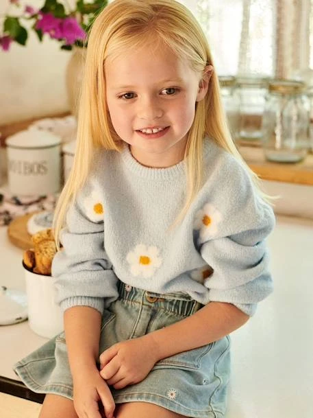 Pull Jacquard Duveteux Fille Bleu Ciel - Vertbaudet 6 Pull Jacquard Duveteux Fille Bleu Ciel - Vertbaudet – Image 6