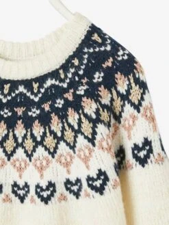 Pull Jacquard Fille Motifs Irisés Ivoire - Vertbaudet -Petite Modeuse pull jacquard fille motifs irises 2