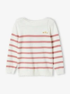 Pull Marinière Fille Détails Festonnés Rayé Bleu - Vertbaudet -Petite Modeuse pull mariniere fille details festonnes 4