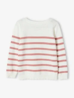Pull Marinière Fille Détails Festonnés Rayé Bleu - Vertbaudet -Petite Modeuse pull mariniere fille details festonnes 5