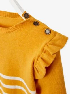 Pull Marinière Volanté Fille Jaune D'or Rayé - Vertbaudet -Petite Modeuse pull mariniere volante fille 2