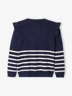 Pull Marinière Volanté Fille Jaune D'or Rayé - Vertbaudet -Petite Modeuse pull mariniere volante fille 4