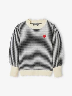 Pull Rayé Fille Rayé Marine - Vertbaudet -Petite Modeuse pull raye fille 2