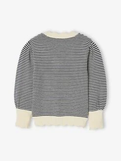 Pull Rayé Fille Rayé Marine - Vertbaudet -Petite Modeuse pull raye fille 3