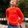 Pull Ultra Doux Fille Coeur Brodé Irisé Orange Vif - Vertbaudet