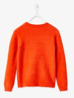 Pull Ultra Doux Fille Coeur Brodé Irisé Orange Vif - Vertbaudet -Petite Modeuse pull ultra doux fille coeur brode irise 3