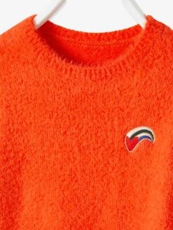 Pull Ultra Doux Fille Coeur Brodé Irisé Orange Vif - Vertbaudet -Petite Modeuse pull ultra doux fille coeur brode irise 4