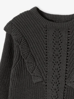 Pull Volanté Maille Fantaisie Fille Kaki - Vertbaudet -Petite Modeuse pull volante maille fantaisie fille 2