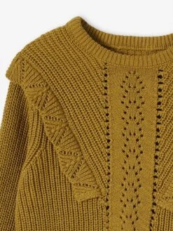 Pull Volanté Maille Fantaisie Fille Kaki - Vertbaudet -Petite Modeuse pull volante maille fantaisie fille 5