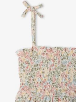 Robe à Bretelles Smockée Motifs Exotiques Fille écru - Vertbaudet -Petite Modeuse robe a bretelles smockee motifs exotiques fille 2