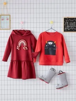 Robe à Capuche En Molleton Fille Détails Fantaisie Noir - Vertbaudet -Petite Modeuse robe a capuche en molleton fille details fantaisie 3