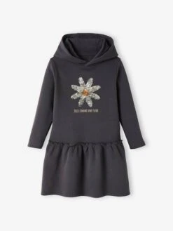 Robe à Capuche En Molleton Fille Détails Fantaisie Noir - Vertbaudet -Petite Modeuse robe a capuche en molleton fille details fantaisie 4