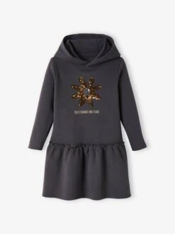 Robe à Capuche En Molleton Fille Détails Fantaisie Noir - Vertbaudet -Petite Modeuse robe a capuche en molleton fille details fantaisie 5