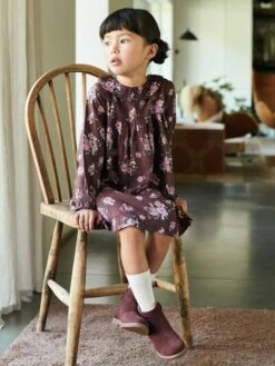 Robe à Collerette Imprimée Fleurs Fille Dark Prune Imprimé - Vertbaudet