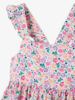 Robe à Fleurs Bretelles Volantées Fille Vert Imprimé - Vertbaudet -Petite Modeuse robe a fleurs bretelles volantees fille 2